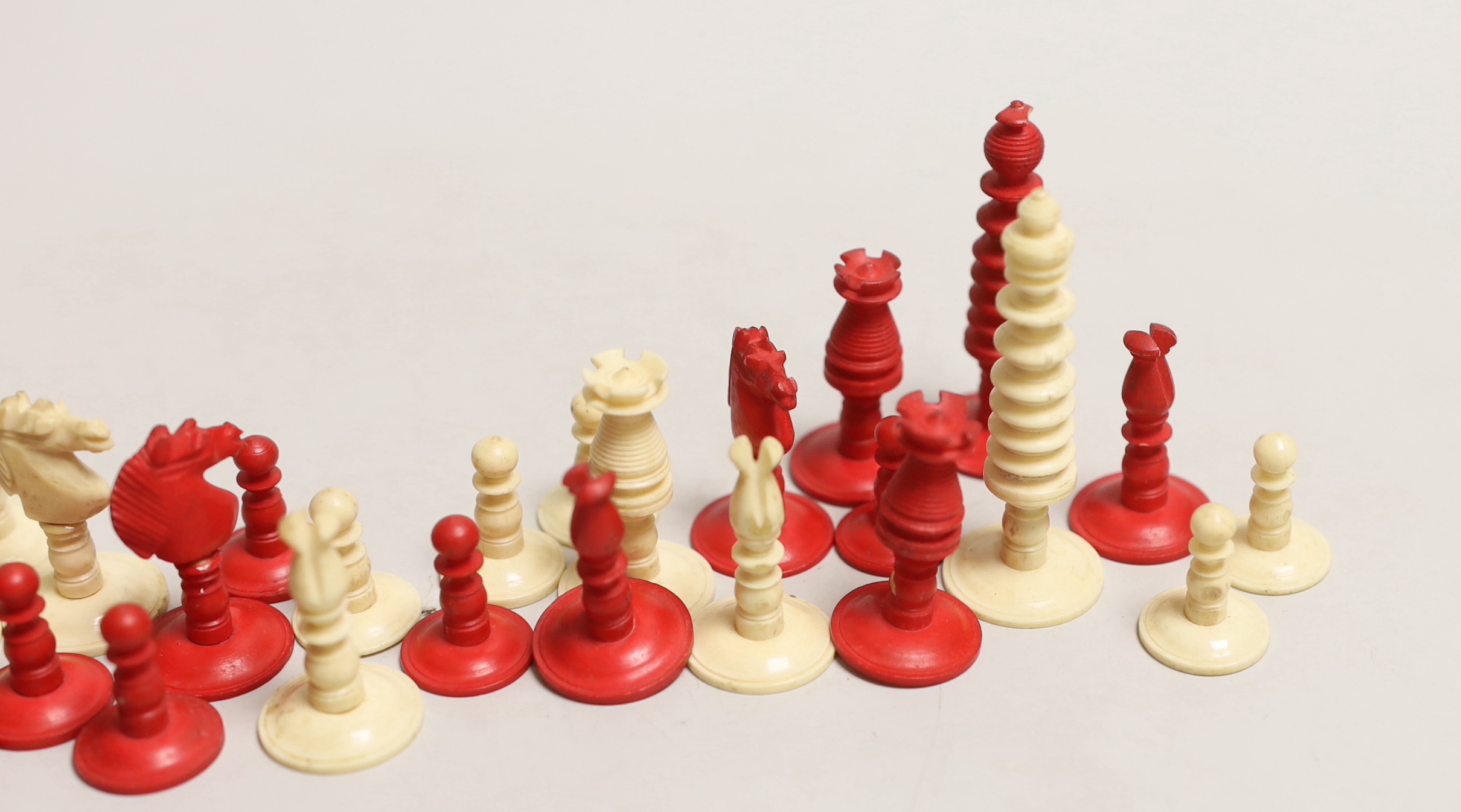 A 19th century stained bone chess set